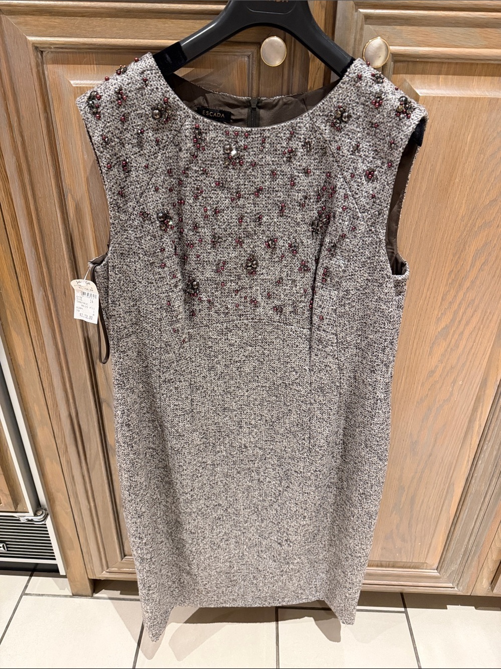Escada Embellished Grey Shift Dress NWT w Hangar
